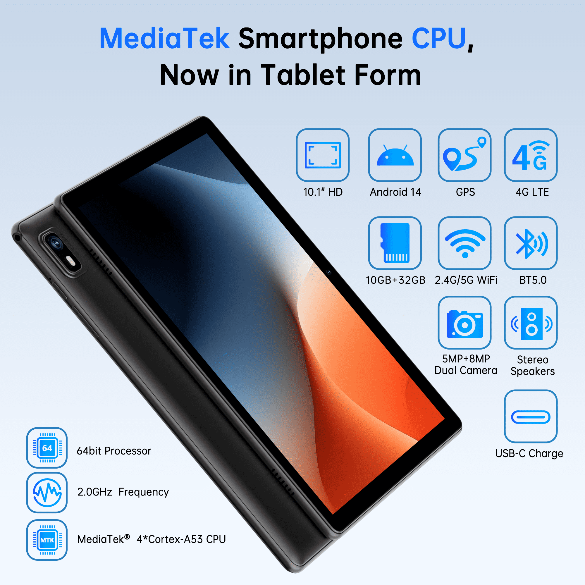 10 inch Android Tablet with SIM Card Slot Unlocked, Vivid IPS Display, MediaTek 2.0GHz CPU ,10GB+32GB + 1TB Expandable, 5G WiFi, ,5000mAh, GPS, 4G Cellular Tablet with Case (Black)