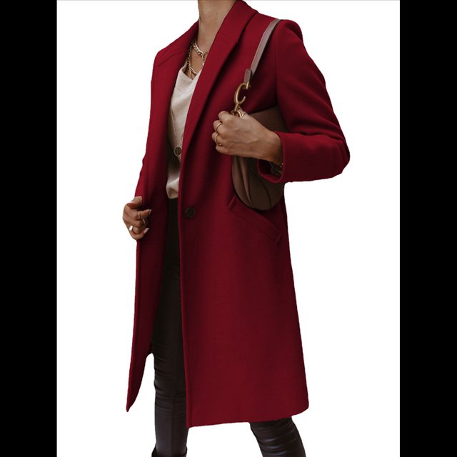 Abrigo de Guisante para Mujer, con Solapa y un Solo Botón, Cortavientos, Holgado, Informal, de Longitud Media, para Otoño e Invierno. Vino Tinto XL
