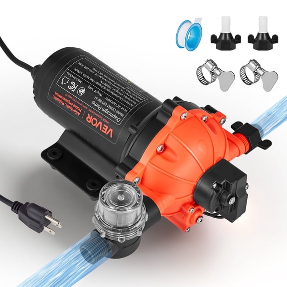 VEVOR Water Pressure Pump, 110V AC 5 GPM, 5-Chamber on Demand Electric Diaphragm Water Transfer Pump, 60 PSI Max Pressure, Automatic Pressure Switch, for Home Kitchen Garden Irrigation Car Washing