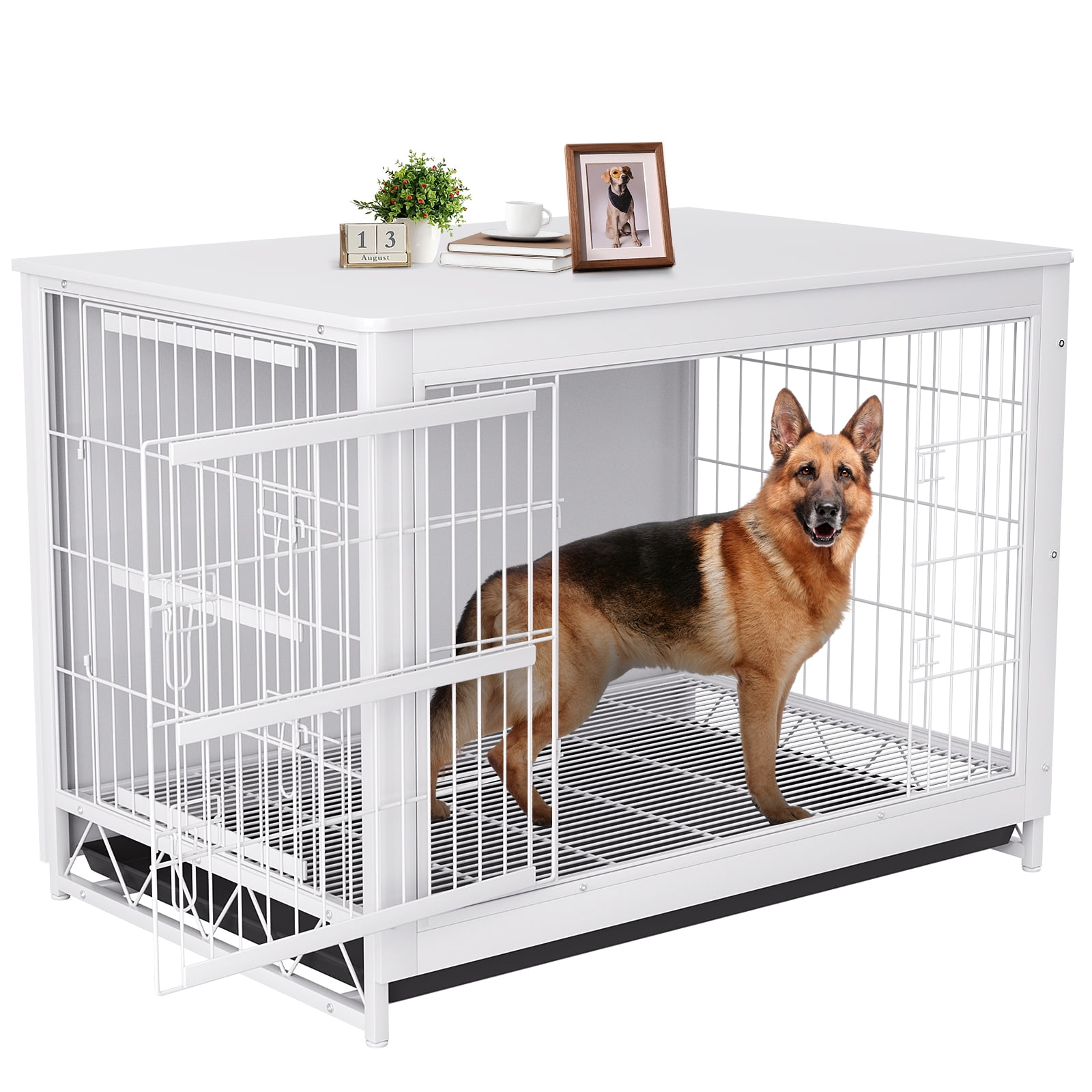 Pirecart 44.1" Wooden Large Pet Dog Crate Furniture with Removable Tray for Small/Medium/Large Dogs