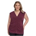 thumbnail image 1 of Calvin Klein Blouse Sans Manches Froncée devant pour Femmes, Violet, Grande Taille, 0X, 1 of 1
