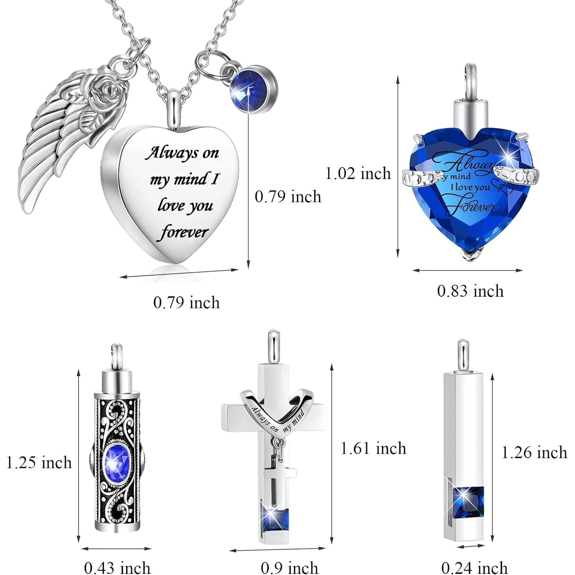 5 Pcs Urn Necklace for Ashes Heart Cross Cubic Stainless Steel Cremation Memorial Keepsake Locket for Women Men Loved Ones