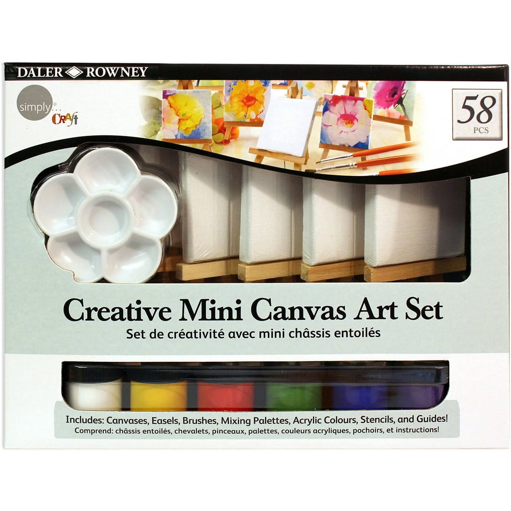 DalerRowney Simply Creative Mini Canvas Art and Paint Set, 58 Pieces