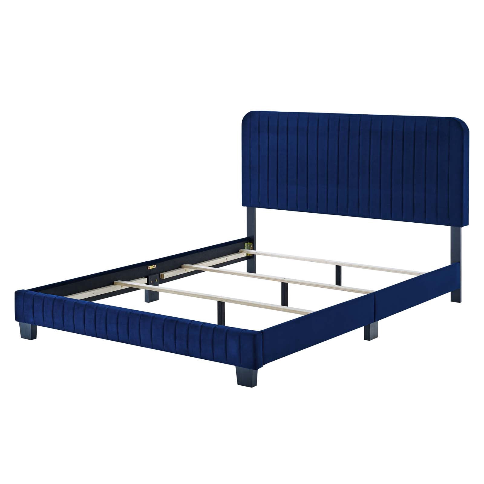 Tufted Platform Bed Frame, King Size, Velvet, Blue Navy, Modern Contemporary Urban Design, Bedroom Master Guest Suite