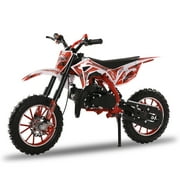 JNXYL Kids Mini 49CC Gas Dirt Bike, 2 Stroke Ride on Bike with Off-Road Tire, Shocks, Pull Start, Oil Mixed Required, Support Up to 150Kg Red