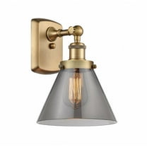 916-1W-BB-G43-Innovations Lighting-Cone - 1 Light Wall Sconce In Industrial Style-13 Inches Tall and 8 Inches Wide-Brushed Brass Finish-Light Smoke