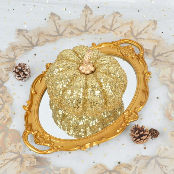 Halloween Artificial Pumpkin Set Model Gold Khaki Plastic Foam Props 6.7x4.7 Inches