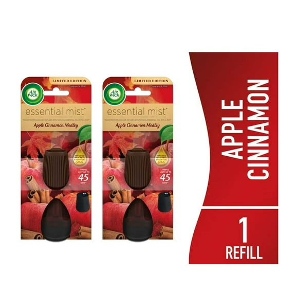 2 PACKS Air Wick Essential Mist Scented Oil Air Freshener Diffuser Refill, Apple and Cinnamon