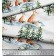 thumbnail image 1 of Soimoi White Crepe Silk Fabric Fox & Pine Tree Decor Fabric Printed Yard 42 Inch Wide, 1 of 5