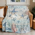 thumbnail image 4 of Blue Coastal Ocean Throw Blankets, Starfish Coral Shell Soft Fleece Blanket Decorative for Home Sofa Couch Chair Living Bedroom, 50x60 inches, Retro Wood Texture, 4 of 8