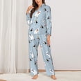 thumbnail image 2 of Fuzoiu Skiing penguin Bear Print Women's Long-Sleeved Pajama,Lounge Button Down Nightwear,Womens Notch Collar Pajama Set-Small, 2 of 7
