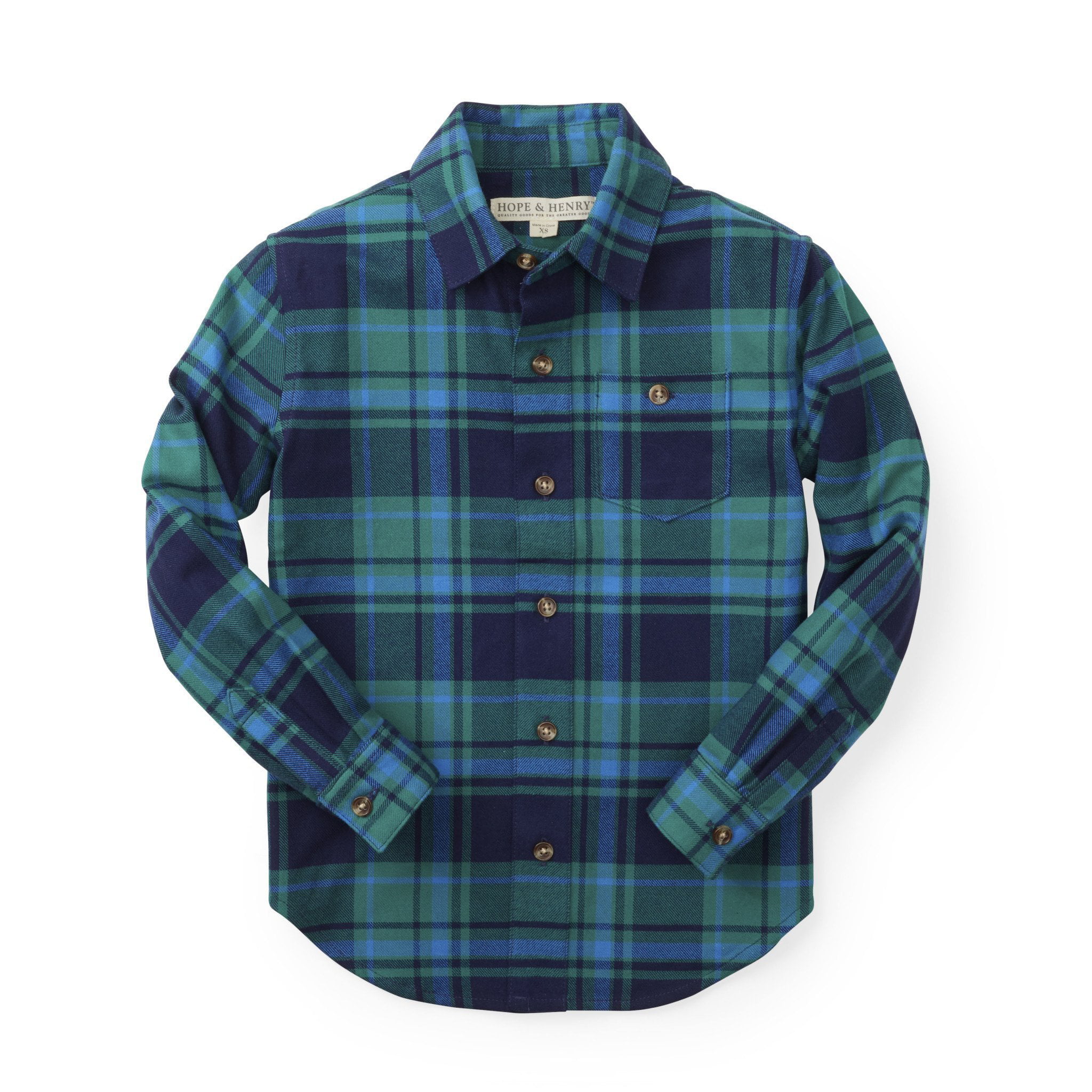 Hope & Henry Boys' Long Sleeve Brushed Cotton Flannel Button Down Shirt 