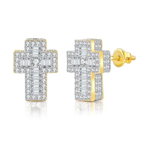 14K Gold-Plated 5A  Grade Cubic Zirconia Cross Earrings, Unisex