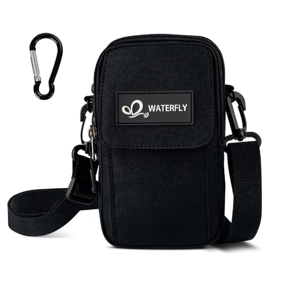 WATERFLY Unisex Small Lightweight Travel Hiking Nylon Cross-Body Shoulder Bag,Black