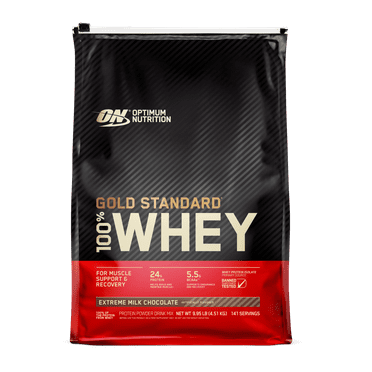 Optimum Nutrition Gold Standard 100% Whey Protein Powder, Extreme Milk Chocolate, 24g Protein, 10 LB