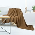 thumbnail image 5 of Unique Bargains 100% Cotton Cable Knit Throw Bed Blanket Brown 51" x 59", 5 of 8