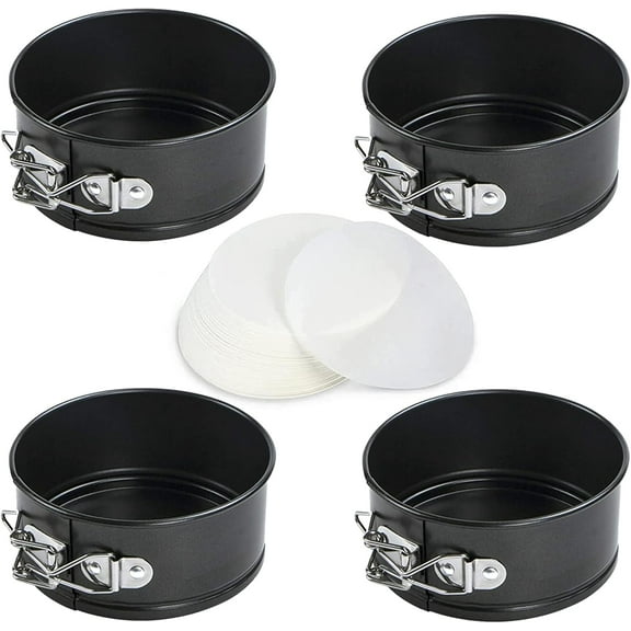 4-Inch Springform Pans Set, 4 Pack Non-Stick Cheesecake Pan, Leakproof Round Cake Pan, Removable Bottom Baking Pans, for Mini Cake, Pizzas and Quiches, Cheesecakes, Include 50 Pcs Cake Paper