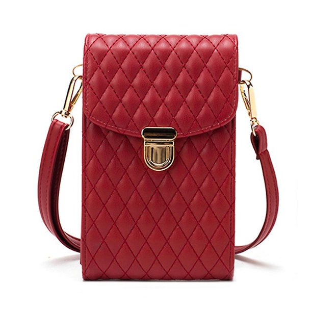 Bolso pequeño de Pu para mujer, minibolso bandolera pequeño, bolso para teléfono móvil con rombos a la moda