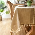 thumbnail image 3 of SEARIPE Rectangle Cotton Linen Tablecloth with Tassels, Color Block Dust-Proof Tablecloth for Table Decoration Kitchen Dinning Party Khaki 55" x 79", 3 of 9