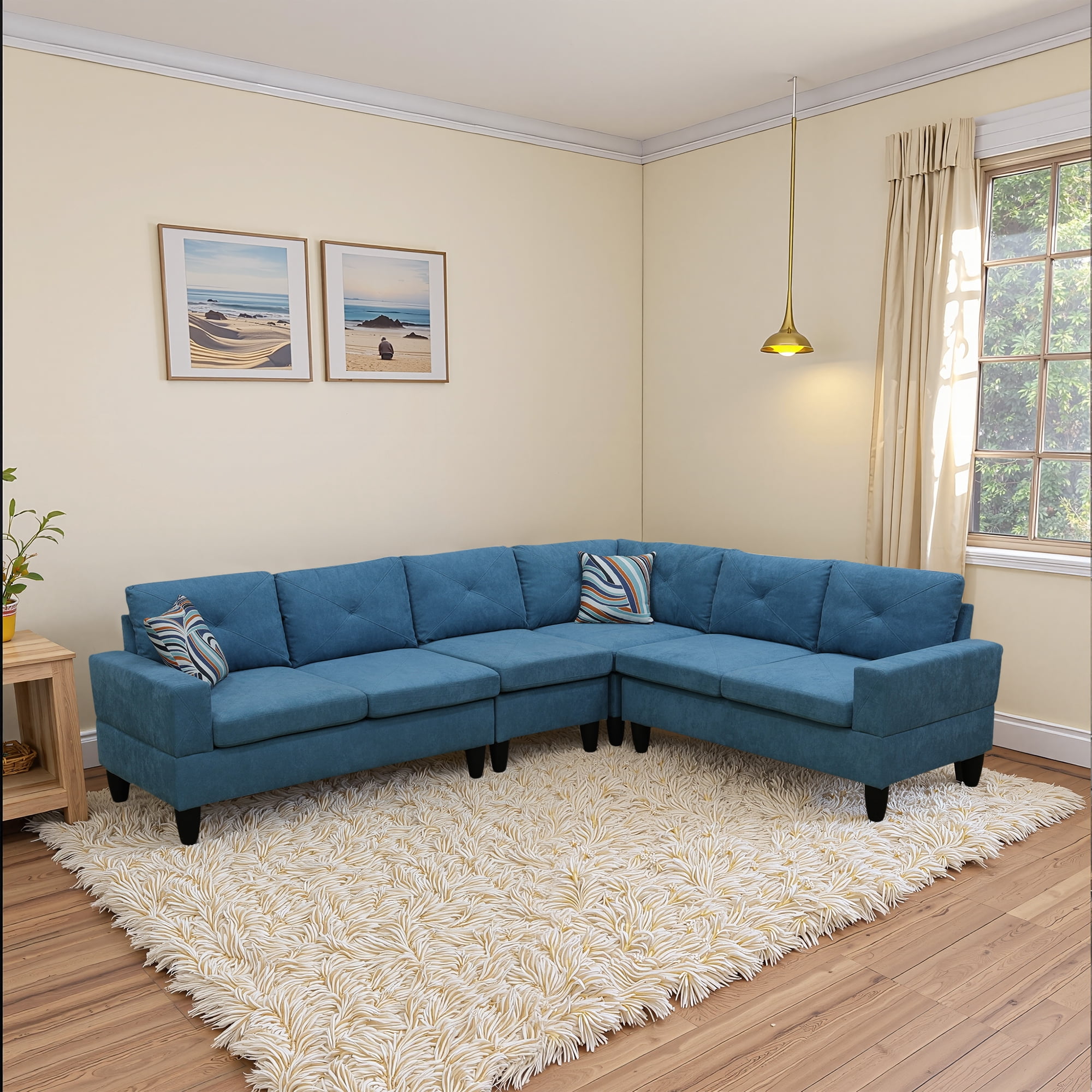 MAYEERTY Calico 4-Piece Couch Living Room Sofa Set，Lake Blue