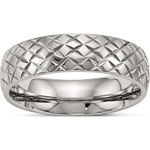 Stainless Steel Polished And Textured Criss Cross Design 6mm Band (Size 6) Made In China sr496-6