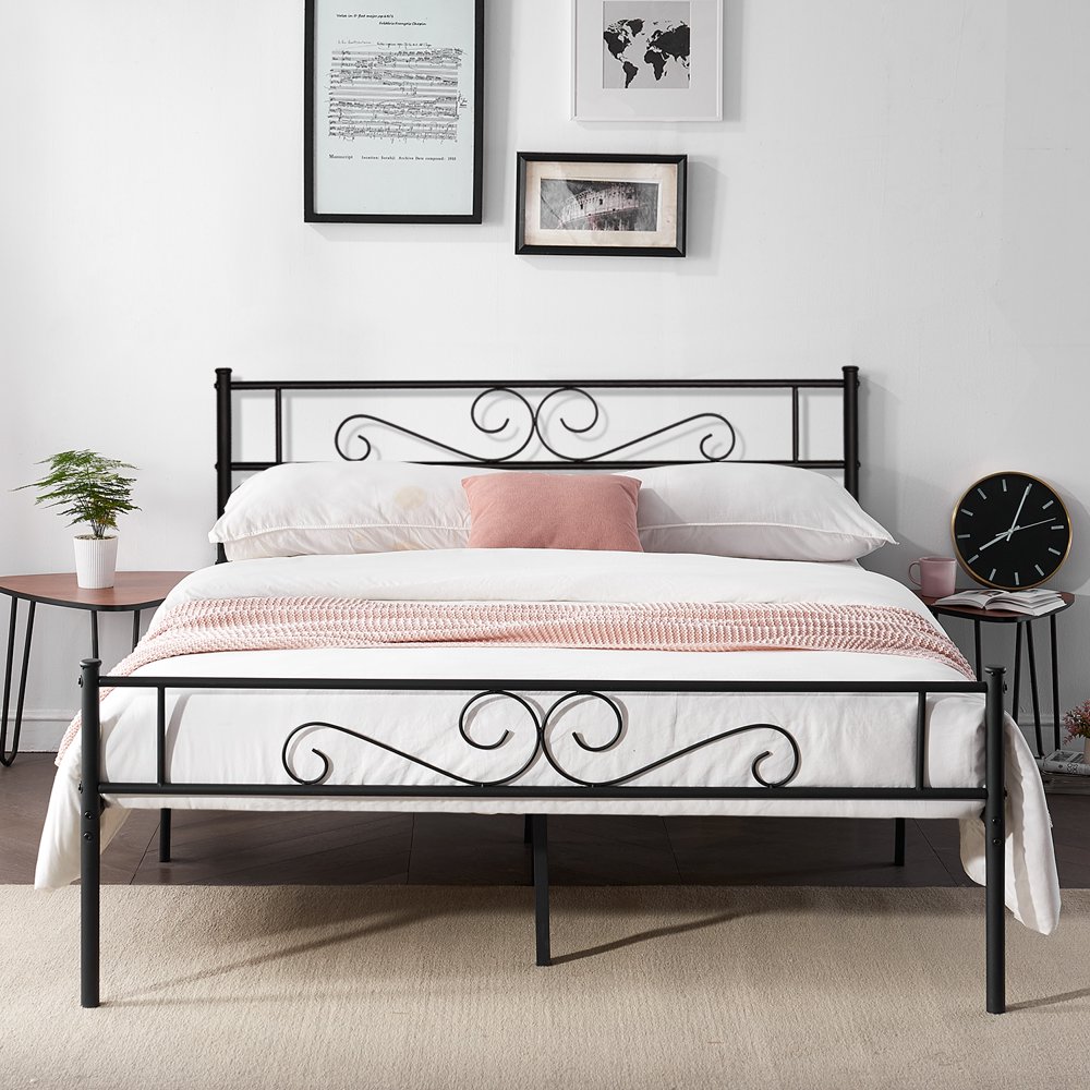 VECELO Metal Platform Bed Frame Slatted Bed Base with Vintage HeadBoard