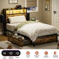 thumbnail image 5 of GUNAITO Twin Bed Frame with 2 Drawers Platform Bed Frame with with LED Lights&Charging Station Rustic Brown, 5 of 7