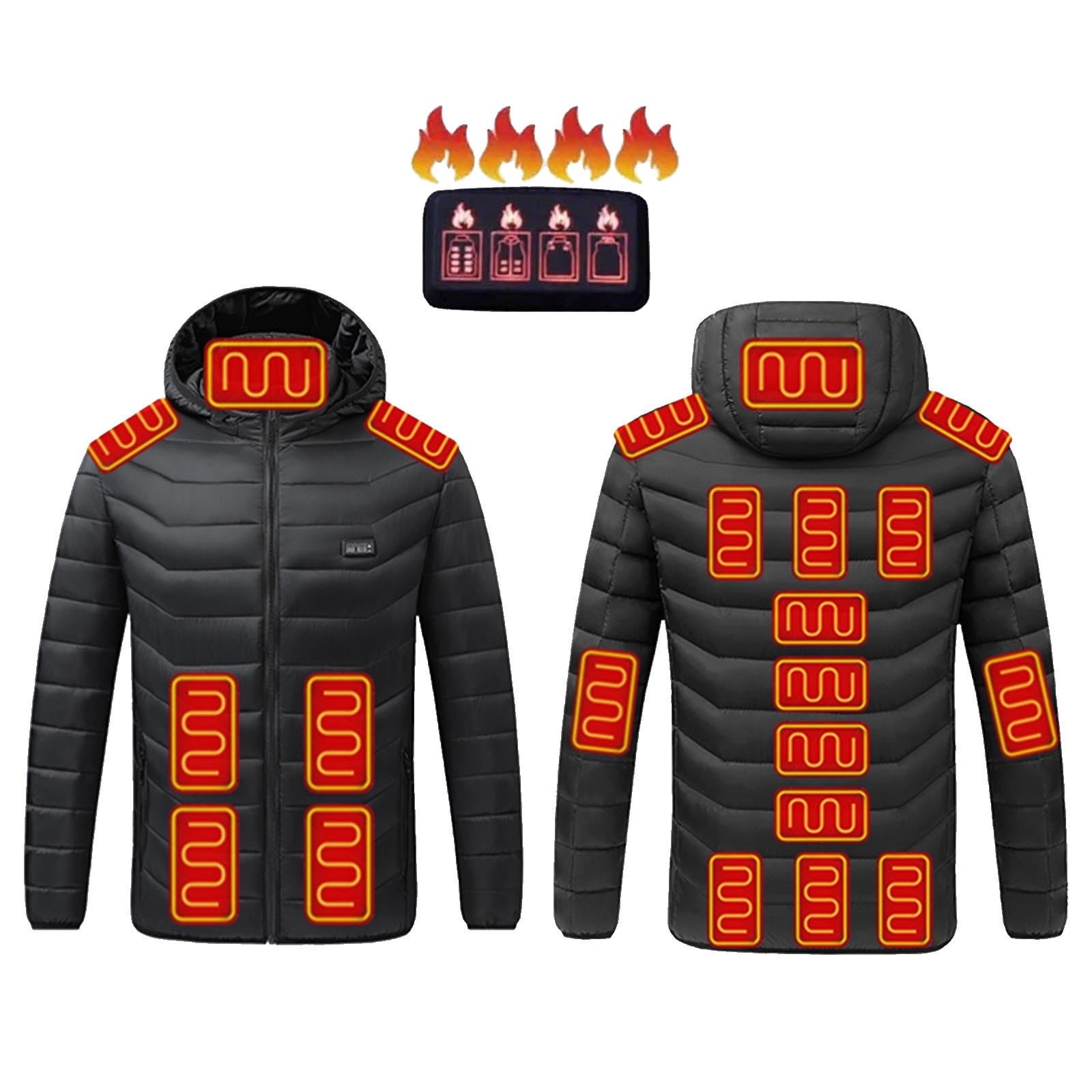 QATAINLAV Mens Womens Heated Jackets for Winter Outdoor Hunting 19 Zones Electric Heating Hooded Coat with Pocket, Black, XS