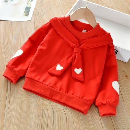 

Leutsin Toddler Kids Baby Girls Long Sleeve Navy Collar Heart Print Tops Outfits