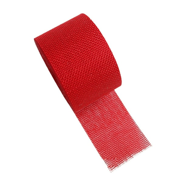 Cinta de lino de imitación con alambre para envolver regalos, cinta de lino de imitación para Pascua, San Valentín, escenas, jarrones, árboles de Rojo
