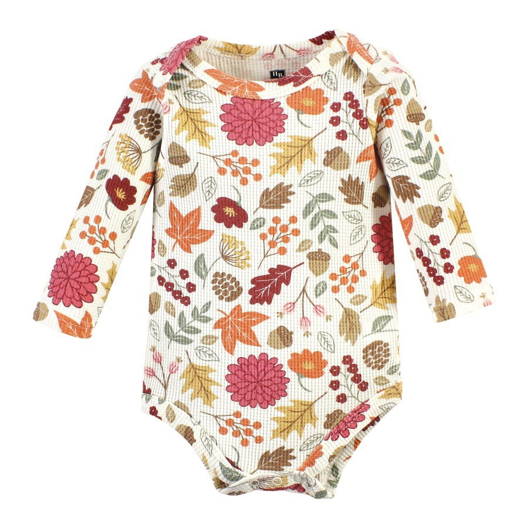 Hudson Baby Infant Girl Thermal Long Sleeve Bodysuits, Acorn Botanical, 3-6 Months