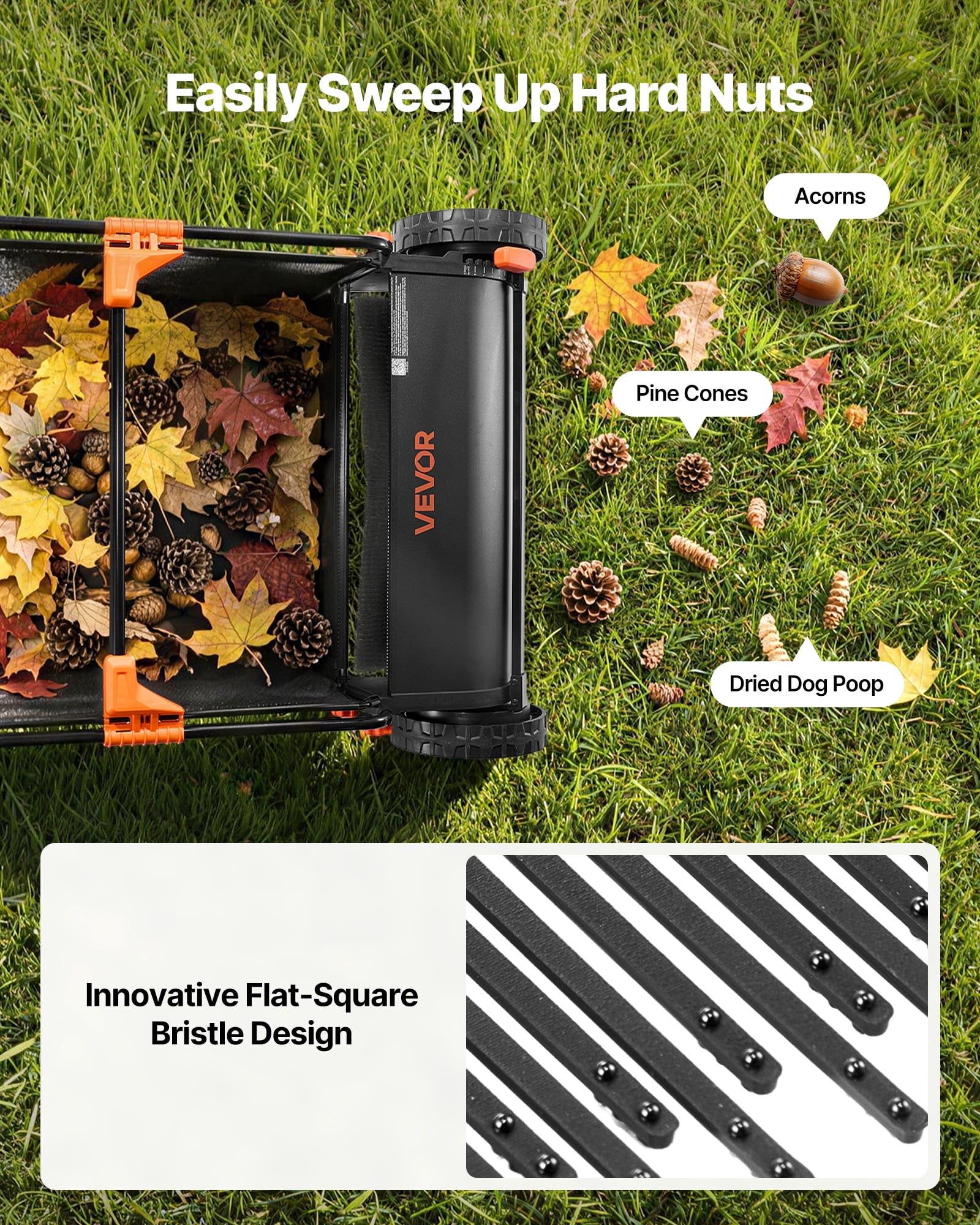 VEVOR 3 Packs Lawn Sweeper Brush Replacement, Compatible with VEVOR 30 in Lawn & Leaf Collector Sweepers, Yard Sweeper Brush Paddle with Durable V-Shaped Bristles for Easy Grass Leaf Cleanup