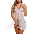 thumbnail image 5 of Pyjama en Dentelle pour Femmes, Nuisette Babydoll Florale, String, Blanc, 5 of 5