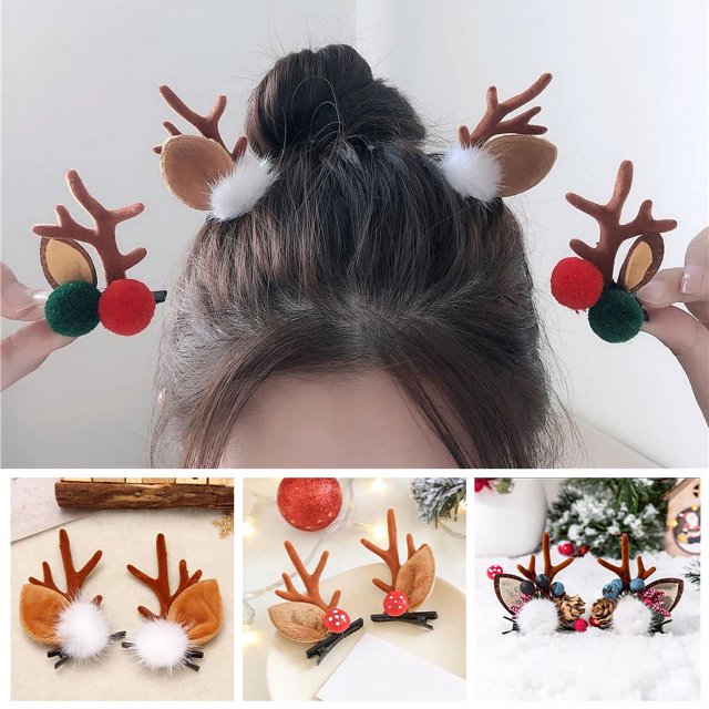 Horquilla de asta de ciervo de Navidad, horquilla de oreja de ciervo, diadema navideña, bola de pelo de cono de pino, sombreros para adultos, accesorios para el cabello