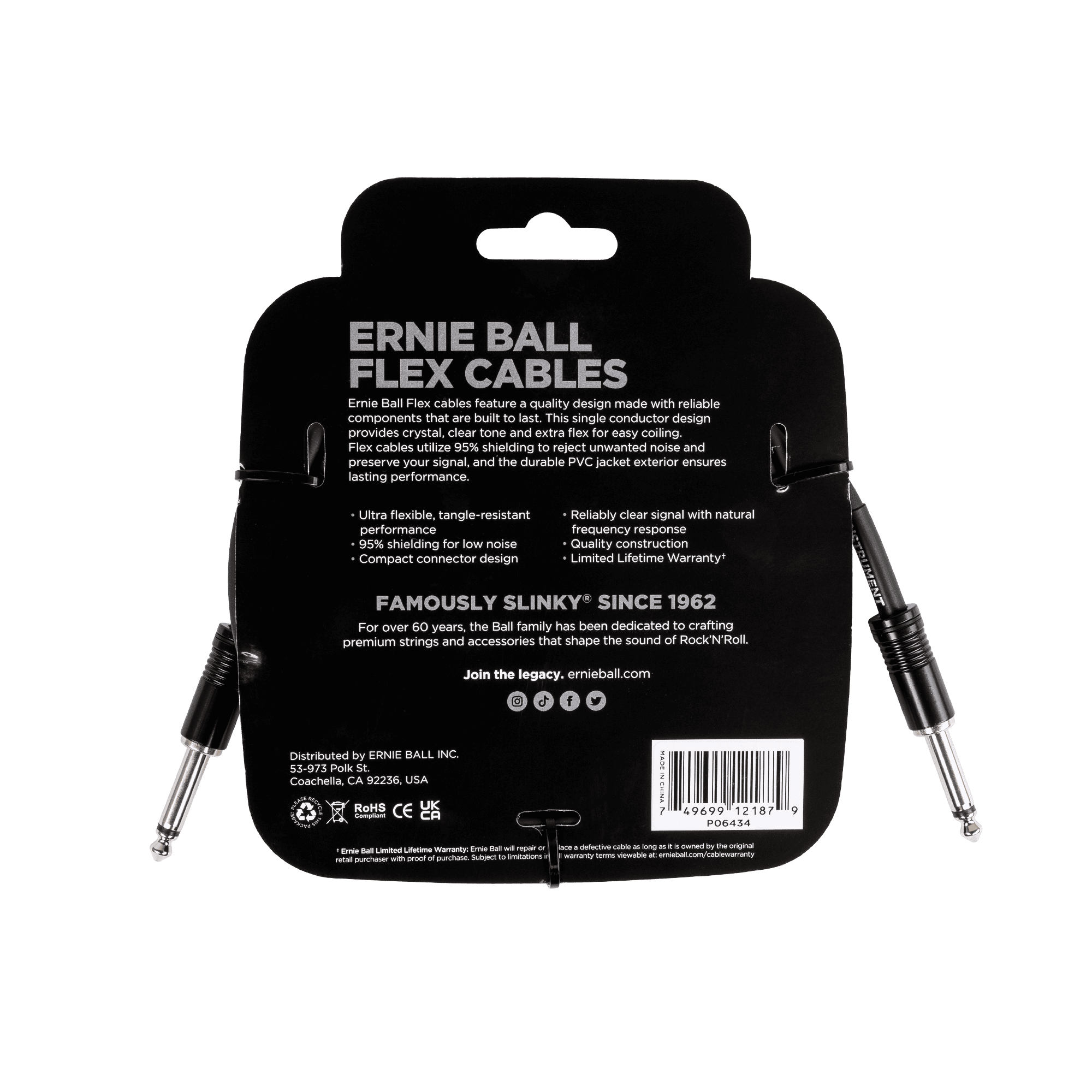 Ernie Ball Flex Instrument Cable Straight/Straight 10ft - Black