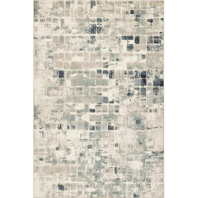 HomeRoots 475594 2 x 8 ft. Beige & Blue Abstract Tiles Distressed Runner Rug