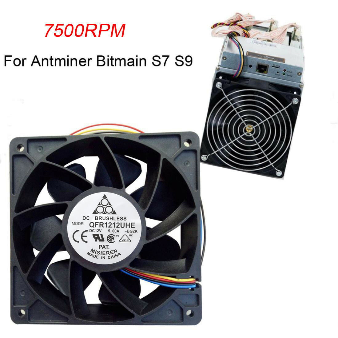 Cooling Fan Replacement 7500RPM 4-pin Connector For Antminer Bitmain S7 S9 