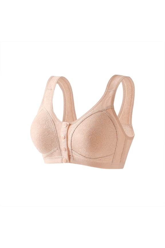 Women Bras Front Closure No Underwire Plus Size Soft Snap Beige Everyday Bra