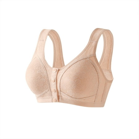 Mceream 2025 New Bras for Women Front Closure No Underwire Comfort Senior Bra Cotton Full Coverage Plus Size Push Up Wireless Bras Gathering Breathable Bra for Seniors Seamless Everyday Bras 36