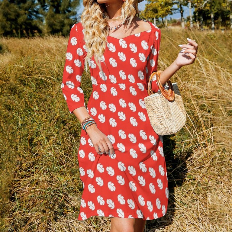 red dress with white leaves Melissa Satin Maxi Dress - Red/White