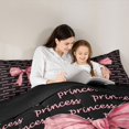 thumbnail image 4 of spefrowx Black Pink Bow Twin Comforter Sets for Girls, Watercolor Princess Letter Bedding Set, Black Reversible, 2-Piece, 1 Comforter and 1 Pillowcase, 4 of 6