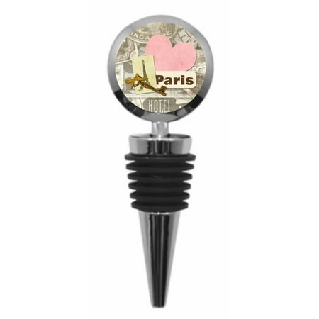 Star Shaped Tower Parisian Eiffel Tower Heart Key and Locket- Paris, France - Wine Bottle Stopper - Silvertone Metal - Round Shaped ()
