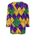 thumbnail image 4 of Ounisa Womens Funny Mardi Gras 3/4 Sleeve Sequins Mask Printed Shirts Tunics 2025 Trendy Holiday T-Shirts Carnival Pullover, 4 of 5