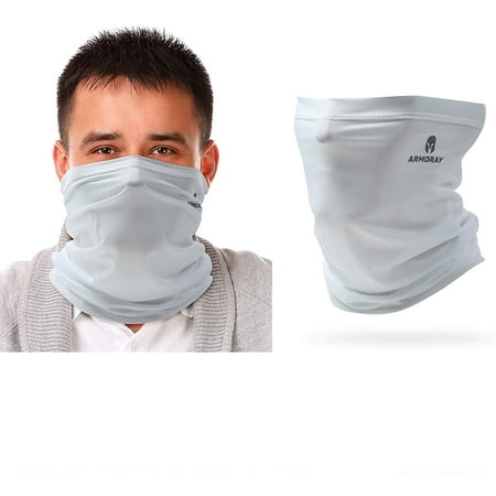 ARMORAY Face Mask Neck Gaiter Tube Mask Face Bandana Mask Sun Protection Cool Lightweight Windproof Breathable Perfect Fishing Hiking Running Cycling Ice Silk (White)