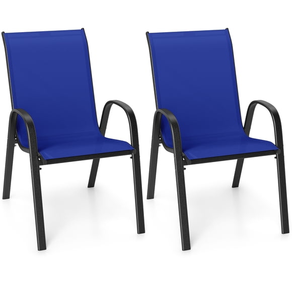 Costway 2PCS Patio Dining Chairs Stackable Armrest Space Saving Garden, Black & Navy