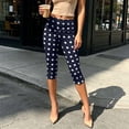 thumbnail image 4 of Women's Polka Dot Capri Leggings Fold Over High Waist Tummy Control Workout Yoga Pants Split Hem Knee Length Soft Stretch Casual Pants Navy, 4 of 7