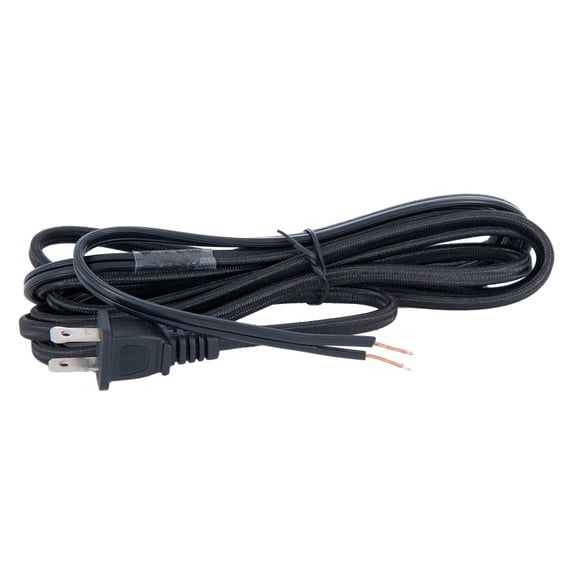 B&P Lamp® 8 Foot Black Color Rayon Covered Lamp Cord