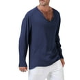 thumbnail image 2 of Franhais Men Long Sleeve Shirts, Plus Size Solid Color V-Neck Ethnic Style Tops Spring Fall Fashion Casual T-shirt, 2 of 3