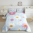 thumbnail image 2 of Feelyou Dreamy Blue Floral Queen Comforter Set, Kawaii Daisy Groovy Flower Bedding Sets, Dreamy Princess Style Reversible Bedding Comforter Set, Lightweight Room Decor, 3-Piece, 2 of 8