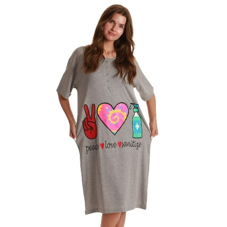 

Just Love Short Sleeve Nightgown Sleep Dress for Women (Grey - Peace Love Small)